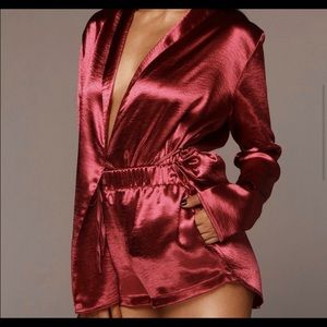 Cherry Red Satin Coat/blazer with Satin Shorts